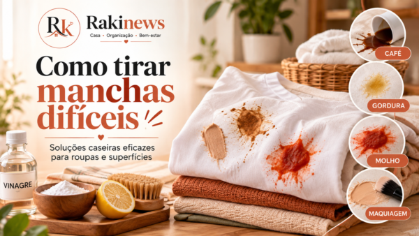 Mostra roupas manchadas e produtos pra remover